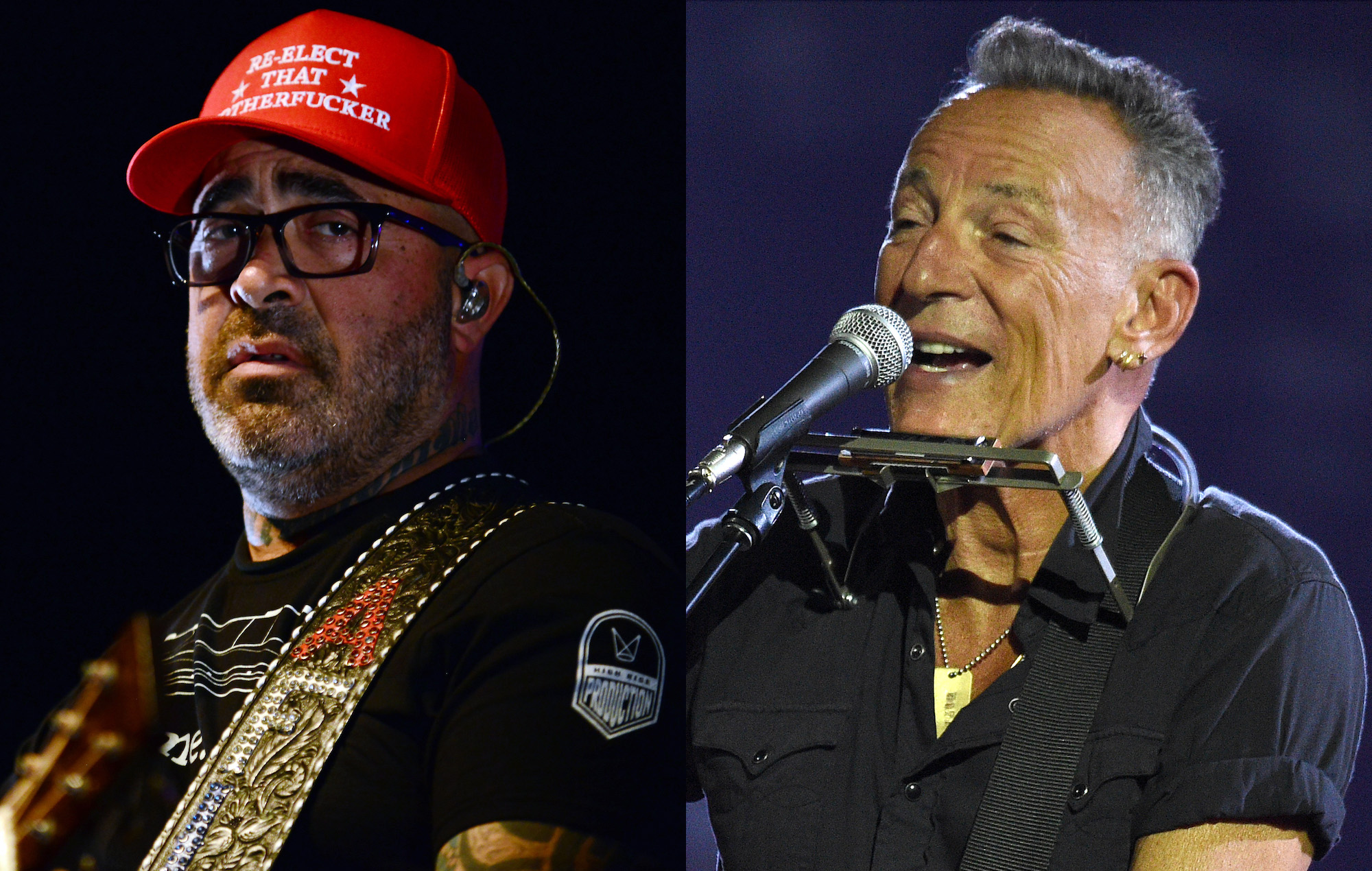 Aaron Lewis (Johnny Louis/WireImage) + Bruce Springsteen (Kevin Mazur/Getty Images for Robin Hood Foundation)