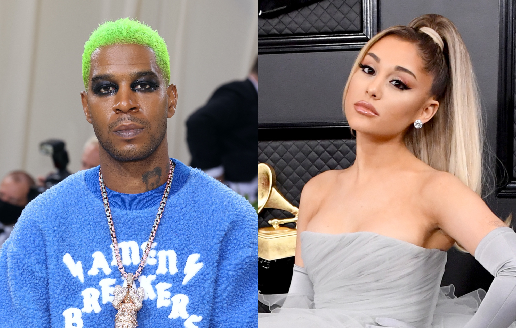 side-by-side images of Kid Cudi and Ariana Grande