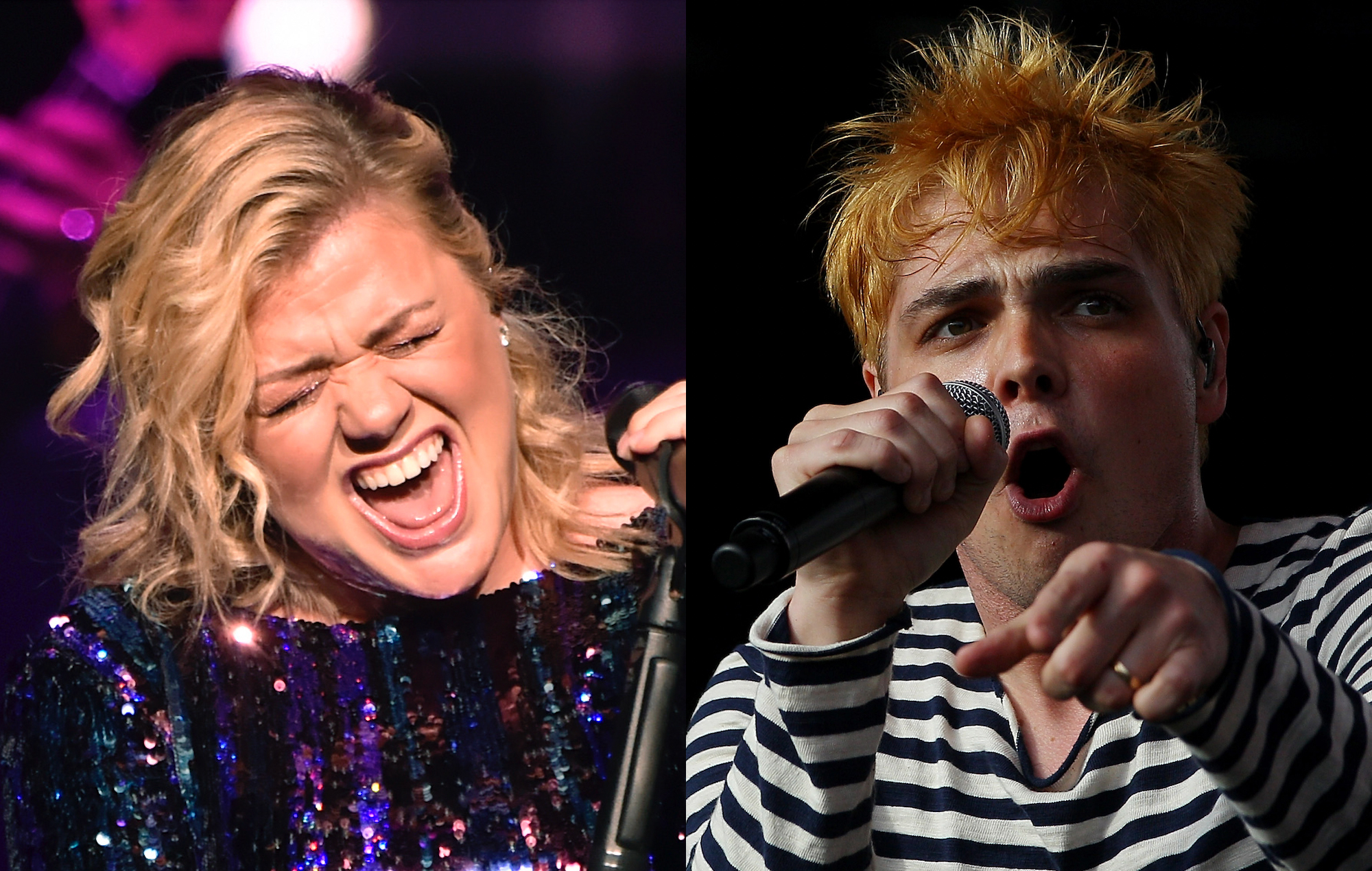 Kelly Clarkson (David Becker/Getty Images) + Gerard Way of My Chemical Romance (Chris Hyde/Getty Images)
