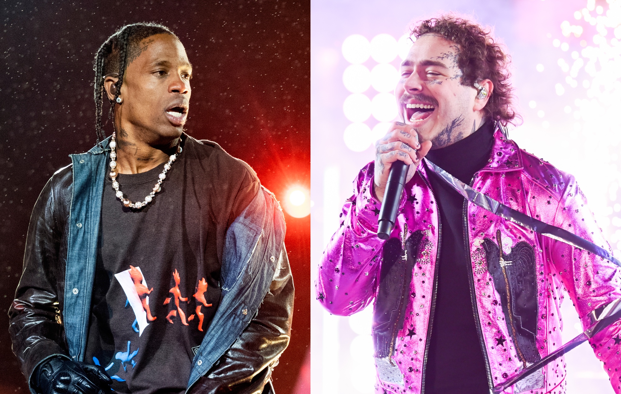 Travis Scott and Post Malone performing live onstage