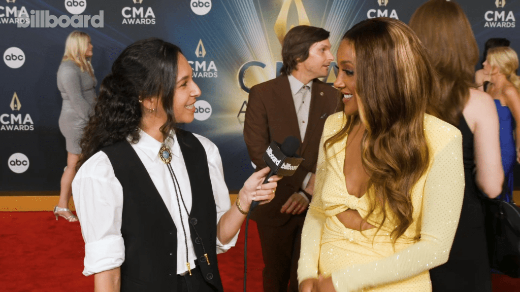 mickey-guyton-on-working-with-kane-brown,-her-son’s-music-taste,-supporting-her-friend-maren-morris-&-more-|-cma-awards 2023