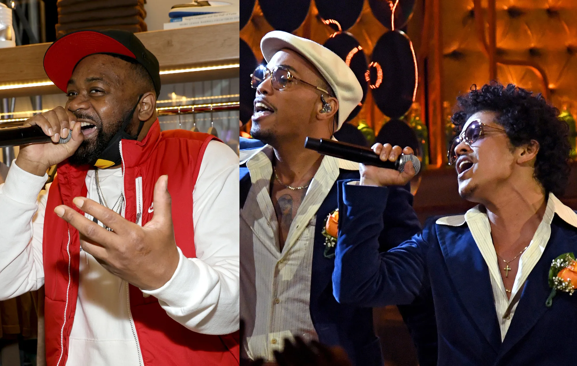 Ghostface Killah (Jamie McCarthy/Getty Images for Blue&Cream) + Silk Sonic (Kevin Mazur/Getty Images for iHeartMedia)